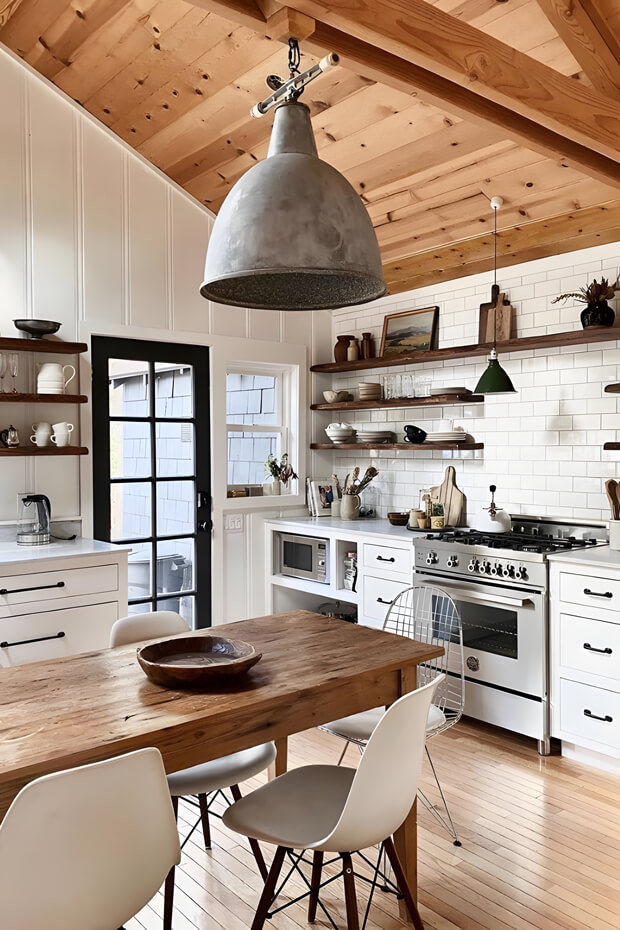 Functional countryside kitchen with wooden accents