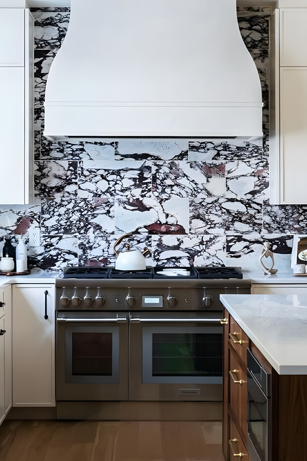 Marble kitchen backsplash tiles with unique design made of natural stone