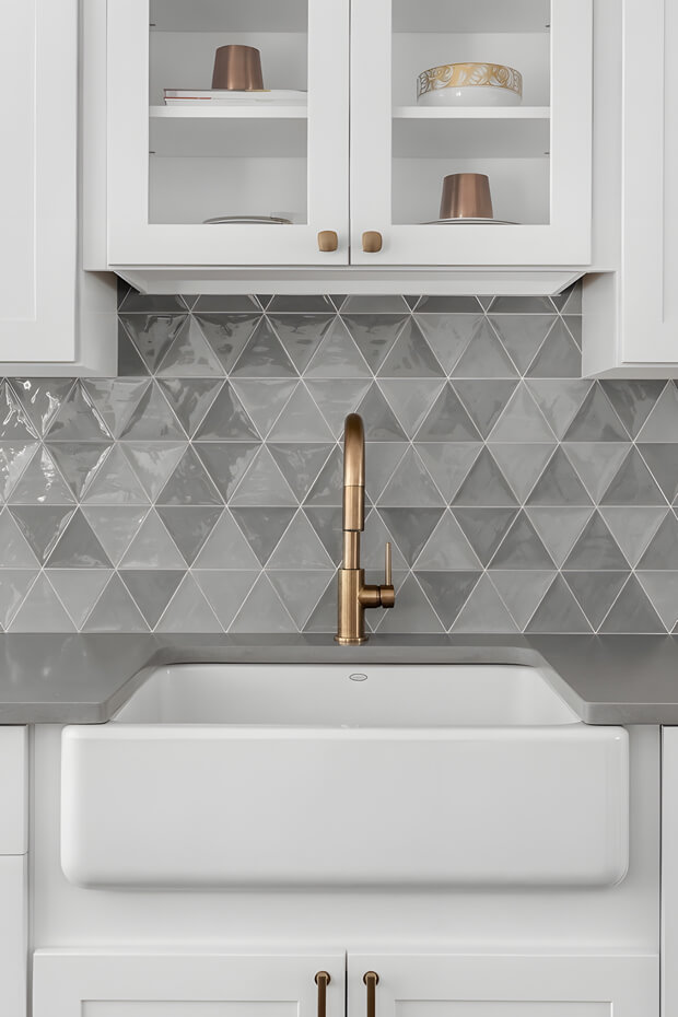 White and brown geometric design square ceramic kitchen backsplash tiles